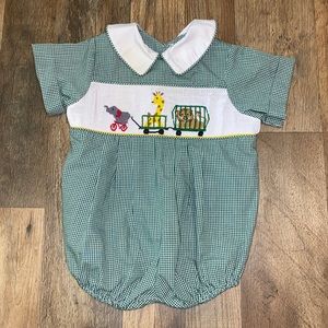 Tricia Green Gingham Smocked Circus Bubble 3 Months